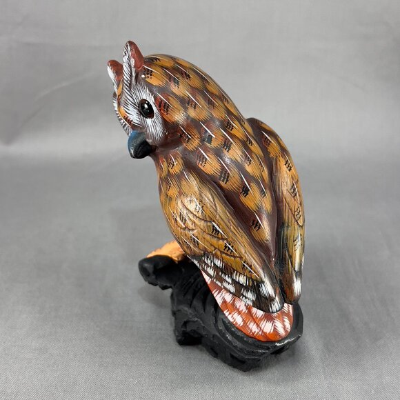 Vtg Action International Stone Art Owl Bird Hand Painted Brown Carved Figurine - Picture 6 of 15